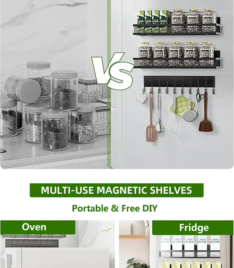 Metal Magnetic Spice Storage Rack for Refrigerator Oven Magnetic Fridge Shelf for DIY Kitchen Spice Organizer Magnetic Shelf