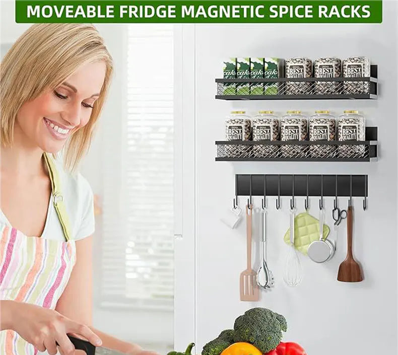 Metal Magnetic Spice Storage Rack for Refrigerator Oven Magnetic Fridge Shelf for DIY Kitchen Spice Organizer Magnetic Shelf
