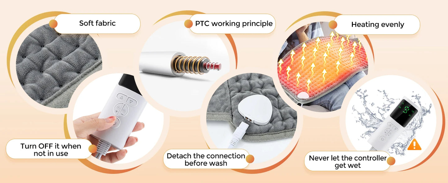 Electric Heating Pad for Period Cramps Winter Warm Blankets Office Camping Hand Waist Back Heat Pad 110V 220V Washable 60*30cm