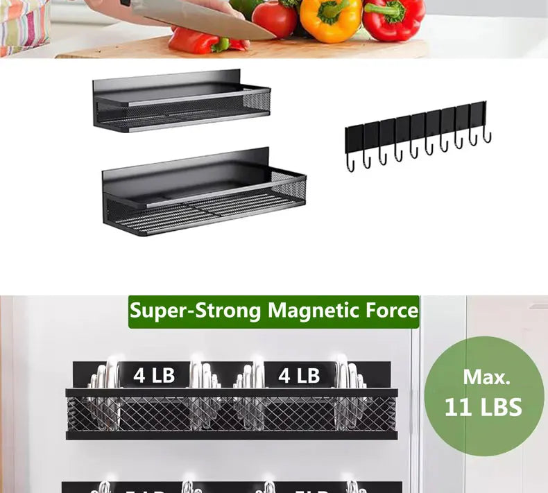 Metal Magnetic Spice Storage Rack for Refrigerator Oven Magnetic Fridge Shelf for DIY Kitchen Spice Organizer Magnetic Shelf